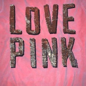 Coral Sequin LOVE PINK velour hoodie zip up